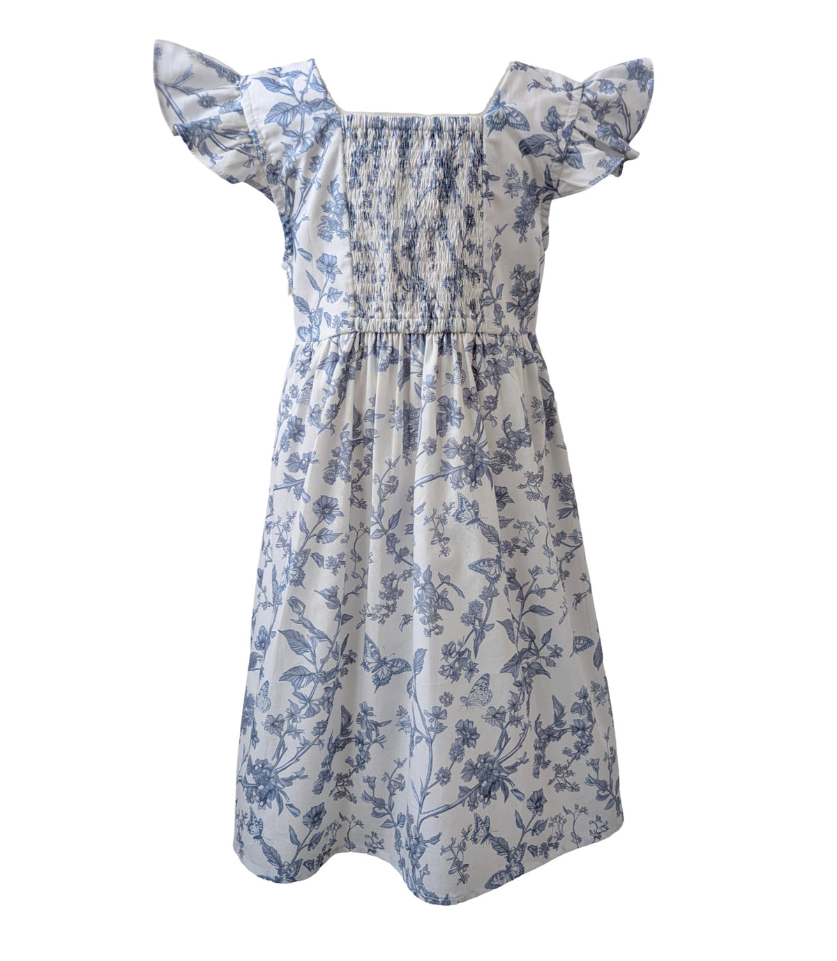 Little Angela Dress (Girls) in Blue Toile Butterfly