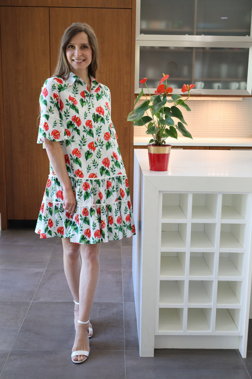 Breezy Dress with Nursing Zippers in Anthurium