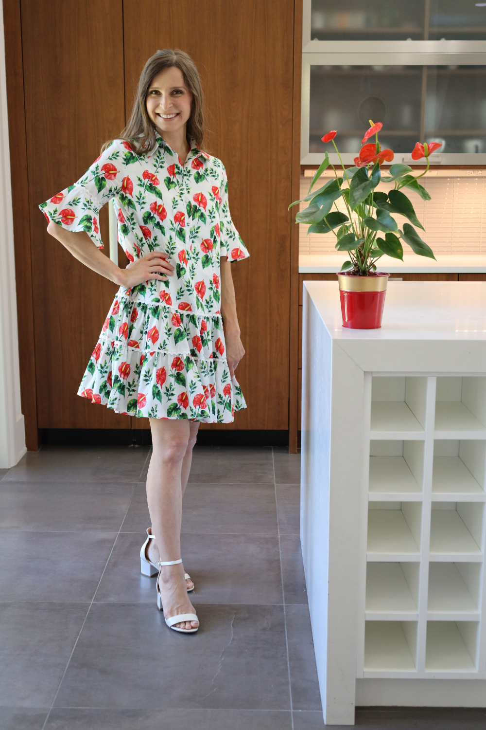 Breezy Dress with Nursing Zippers in Anthurium