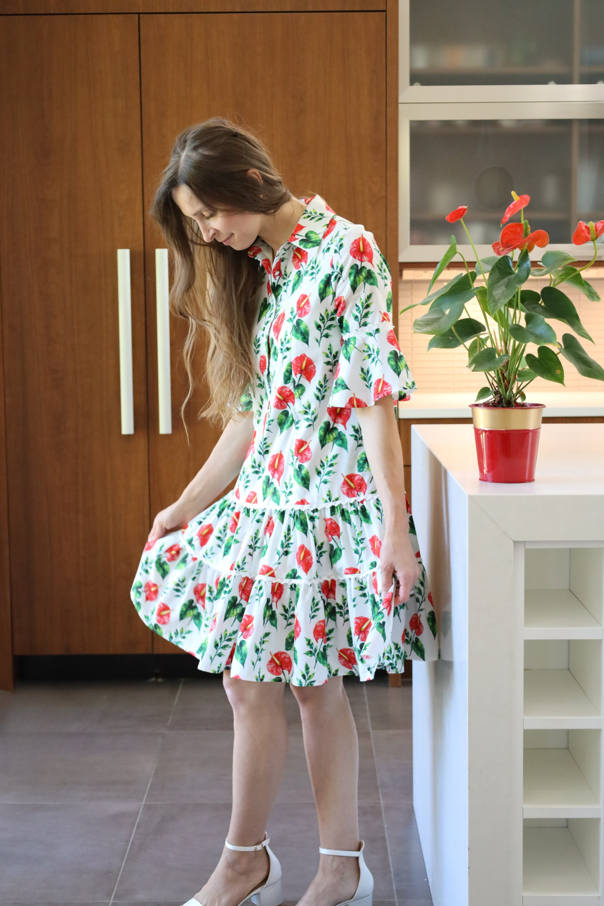 Breezy Dress with Nursing Zippers in Anthurium