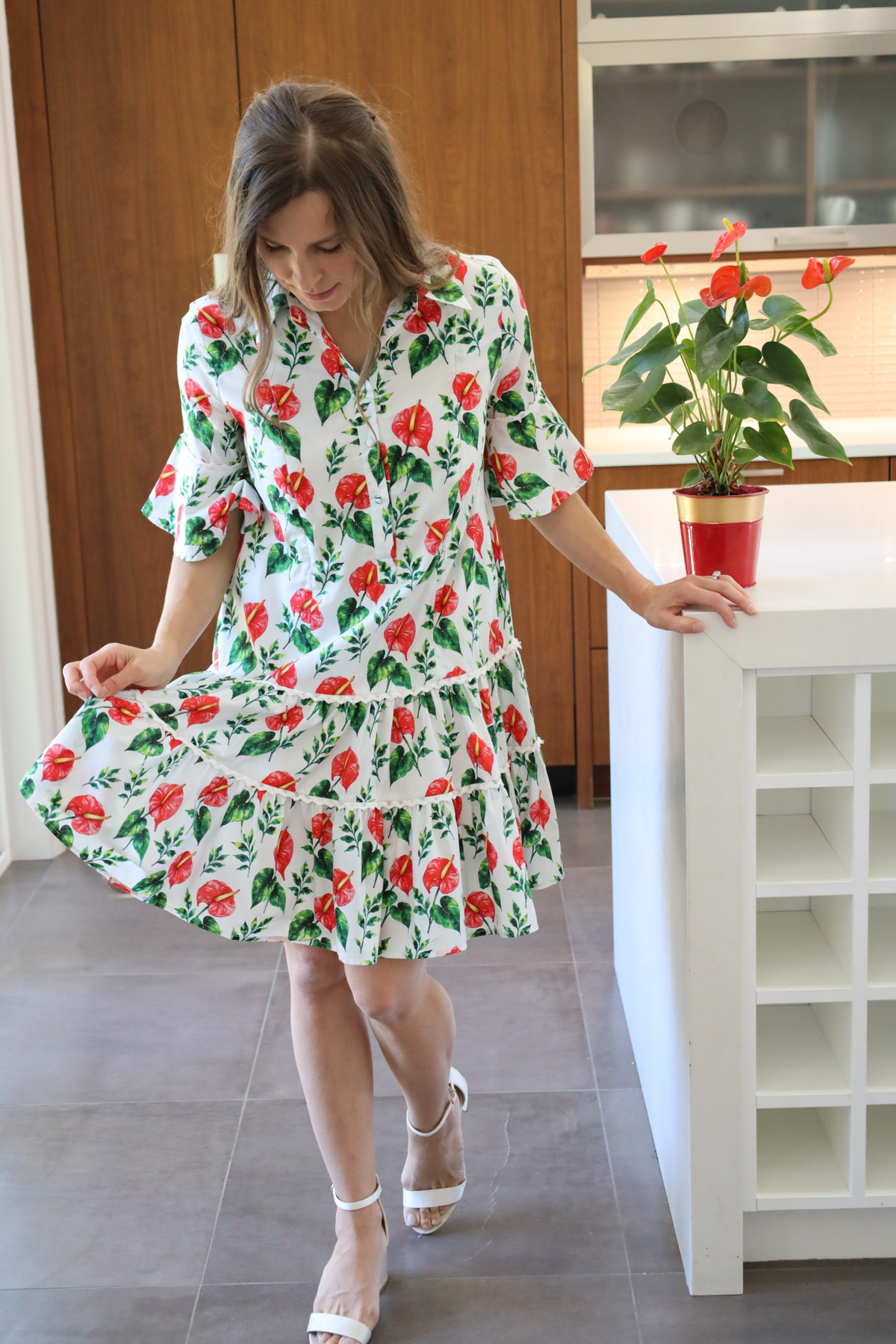 Breezy Dress with Nursing Zippers in Anthurium