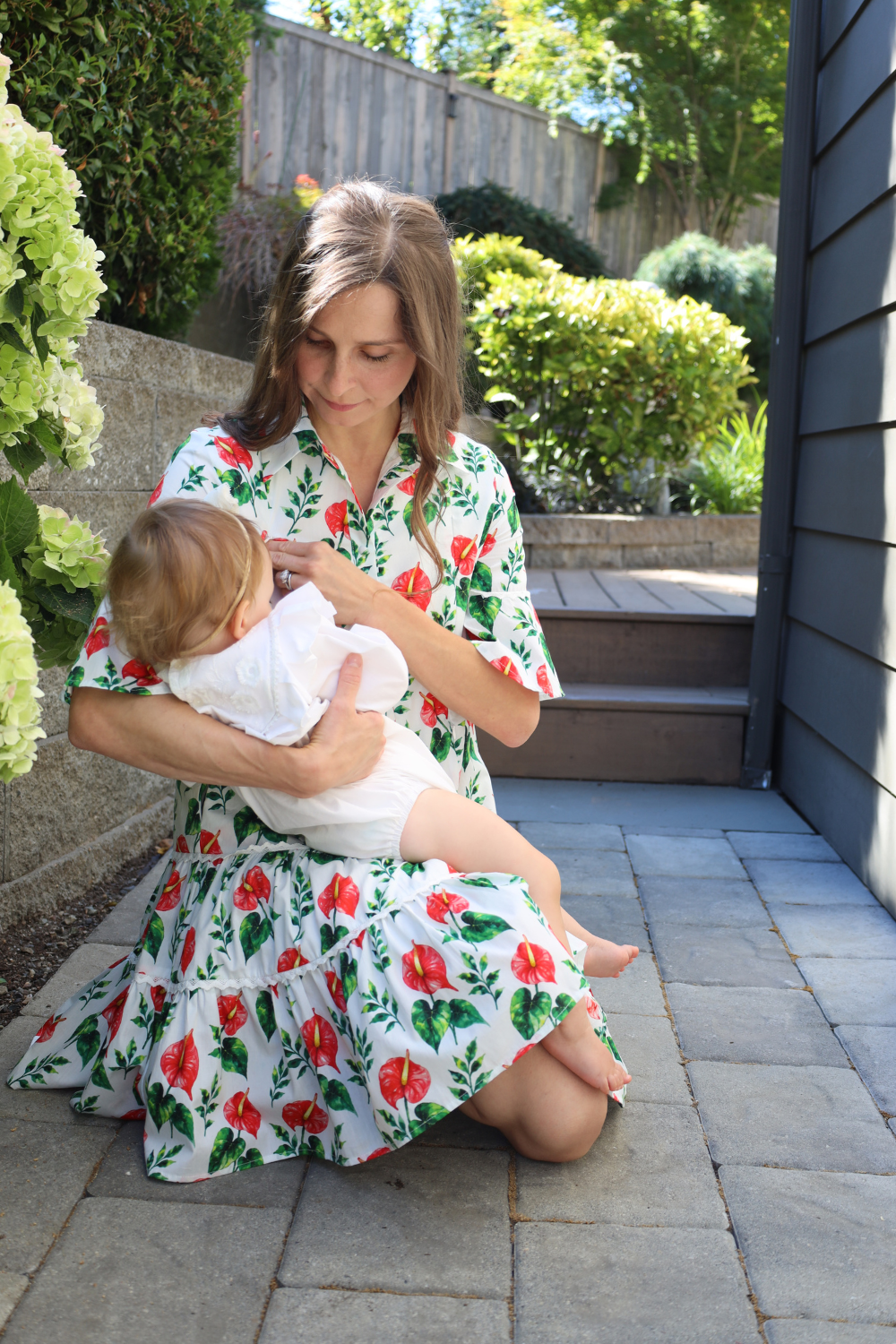 Breezy Dress with Nursing Zippers in Anthurium