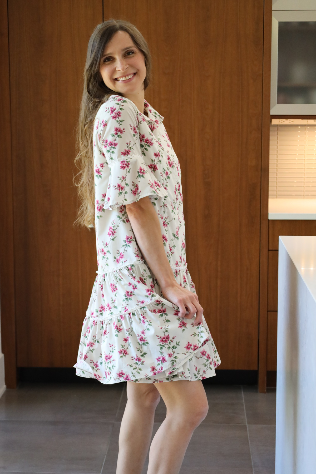 Breezy Dress with Nursing Zippers in Bougainvillea