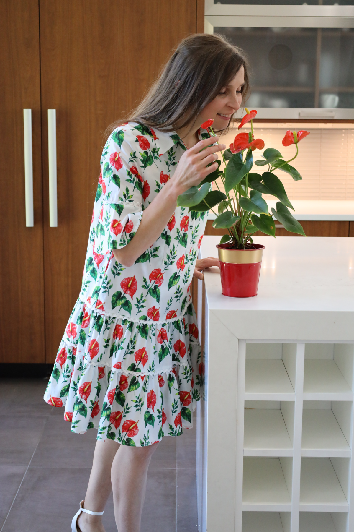 Breezy Dress with Nursing Zippers in Anthurium