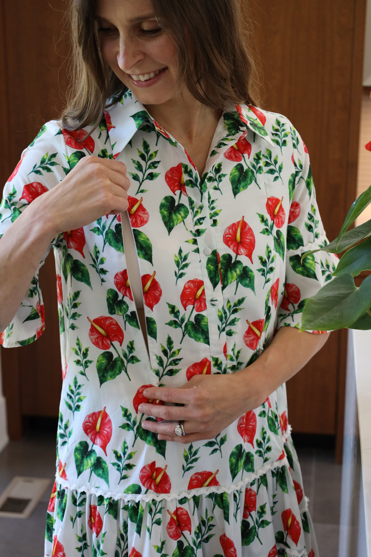 Breezy Dress with Nursing Zippers in Anthurium