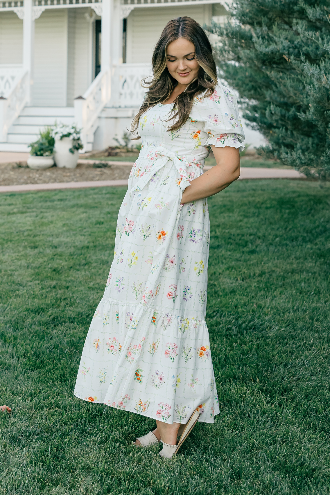 Ann Maxi Dress with Nursing Zippers in Birth Flowers