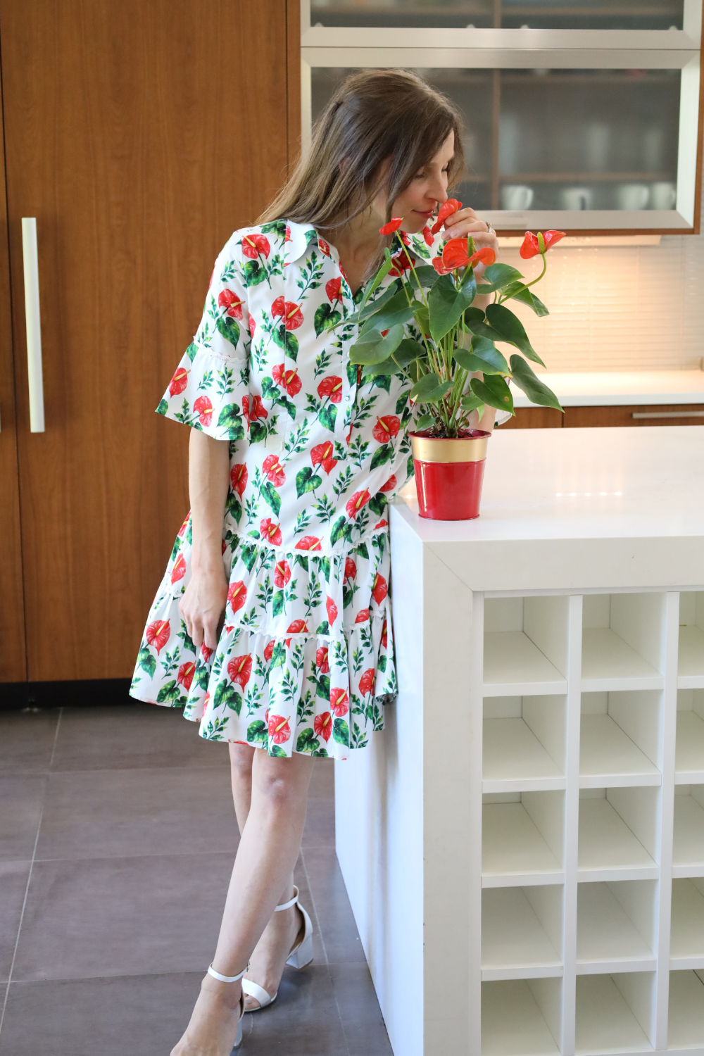Breezy Dress with Nursing Zippers in Anthurium