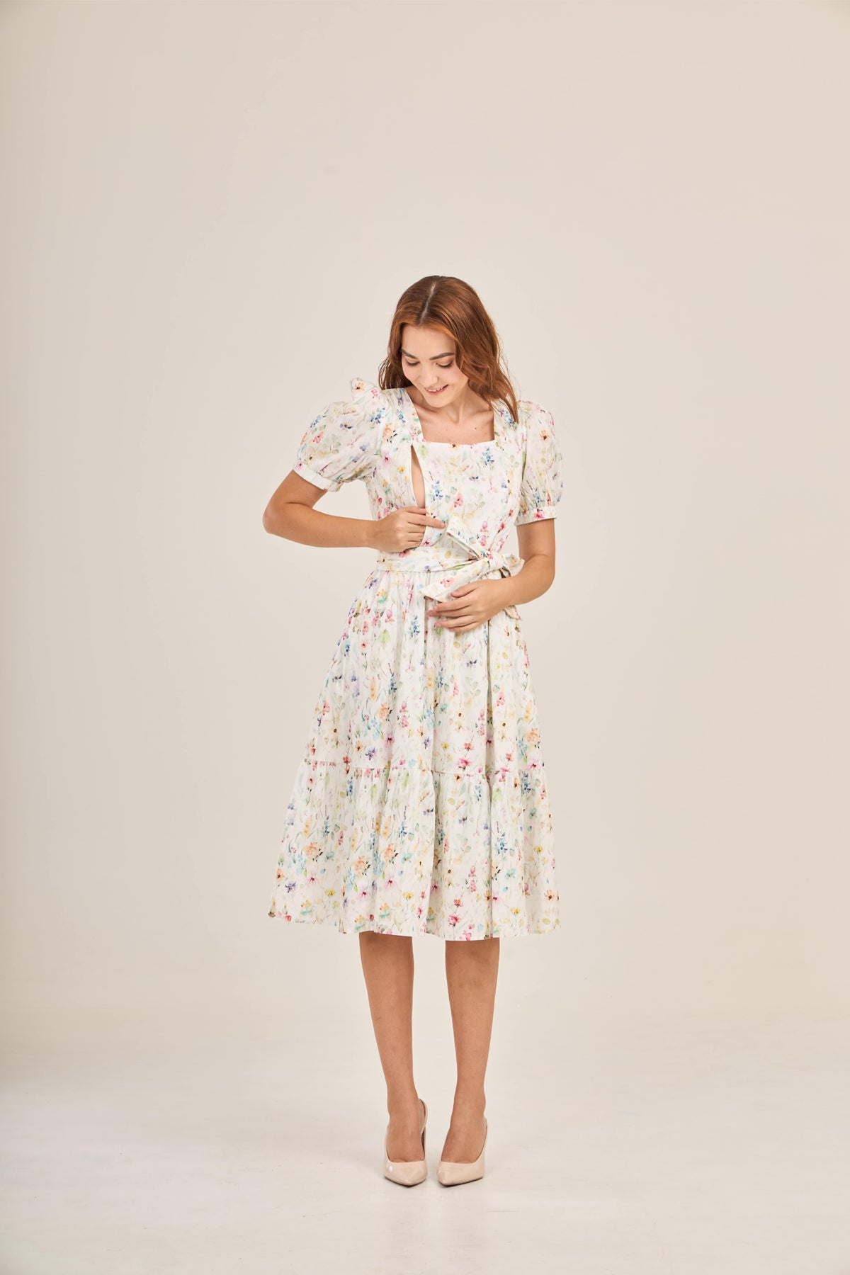 Enchanted Twirl Dress with Nursing Zippers in Wildflowers