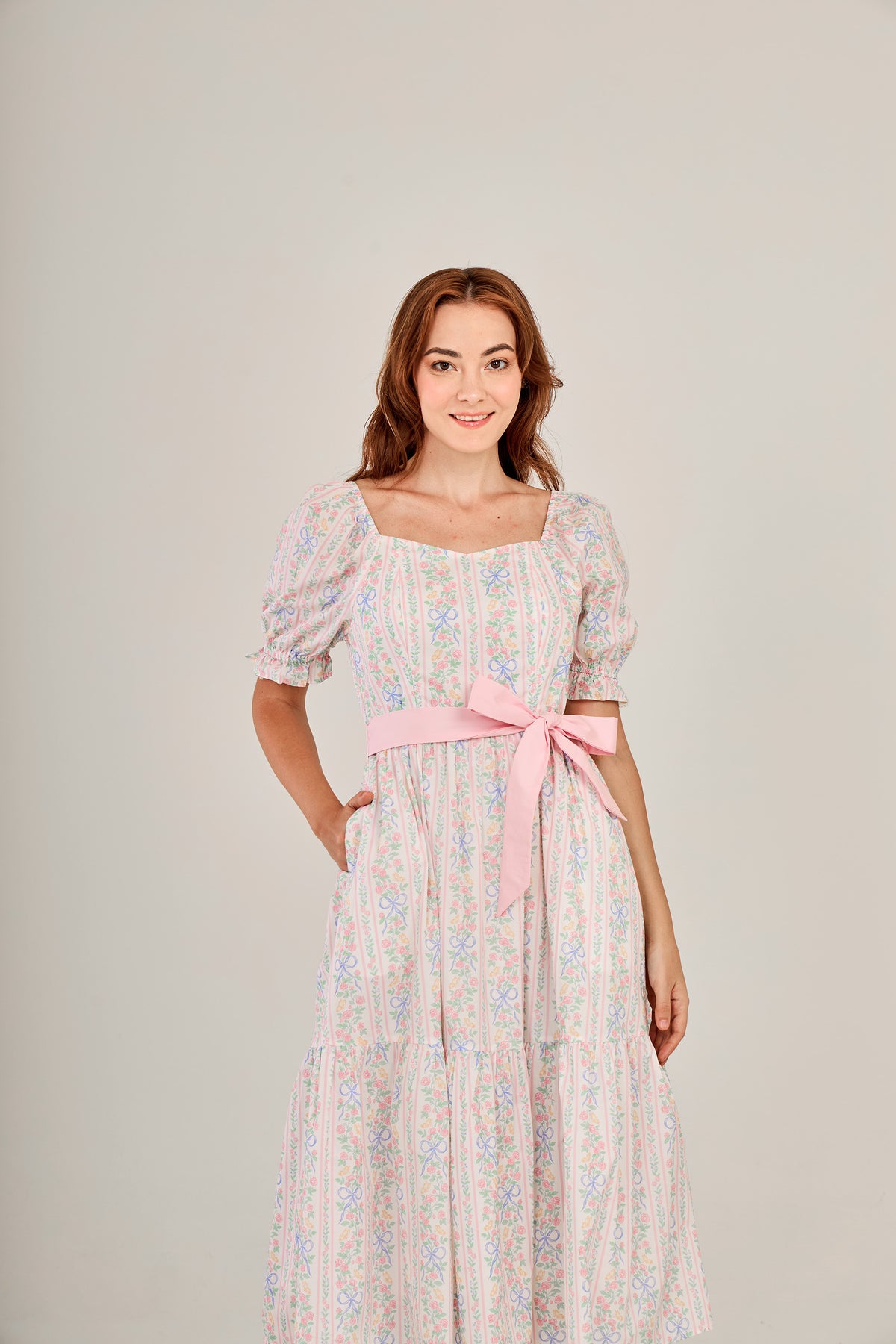 Ann Midi Dress with Nursing Zippers in Bowtanical Rose Garden