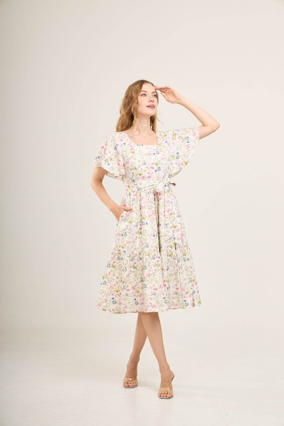 Princess Cotton Midi Dress with Nursing Zippers in Sweet Wildflowers