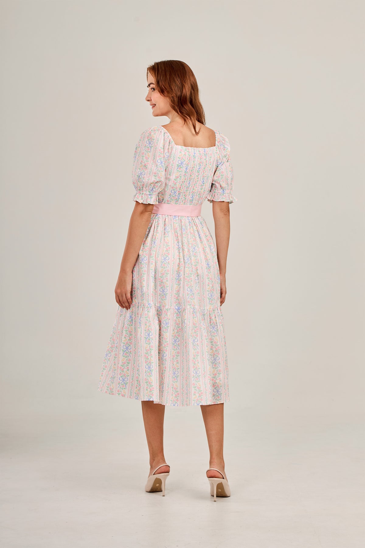 Ann Midi Dress with Nursing Zippers in Bowtanical Rose Garden