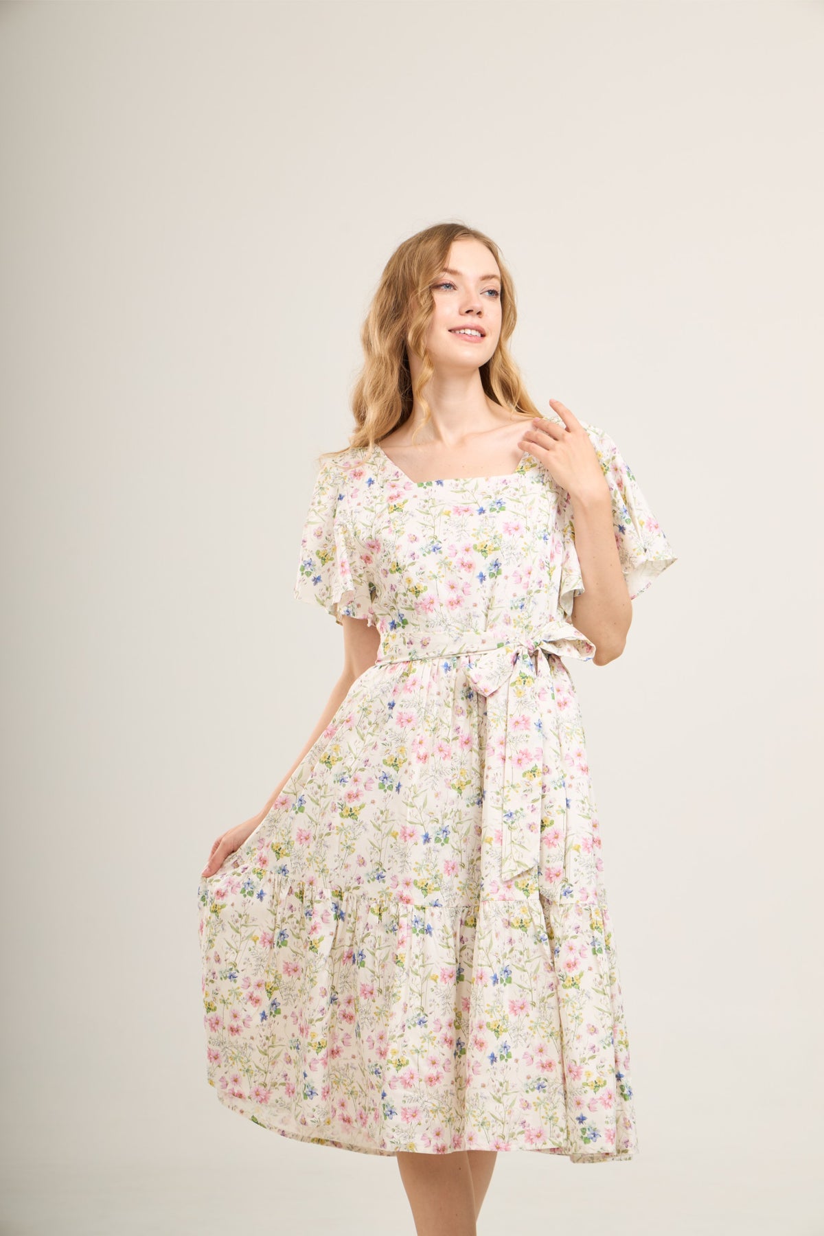 Princess Cotton Midi Dress with Nursing Zippers in Sweet Wildflowers