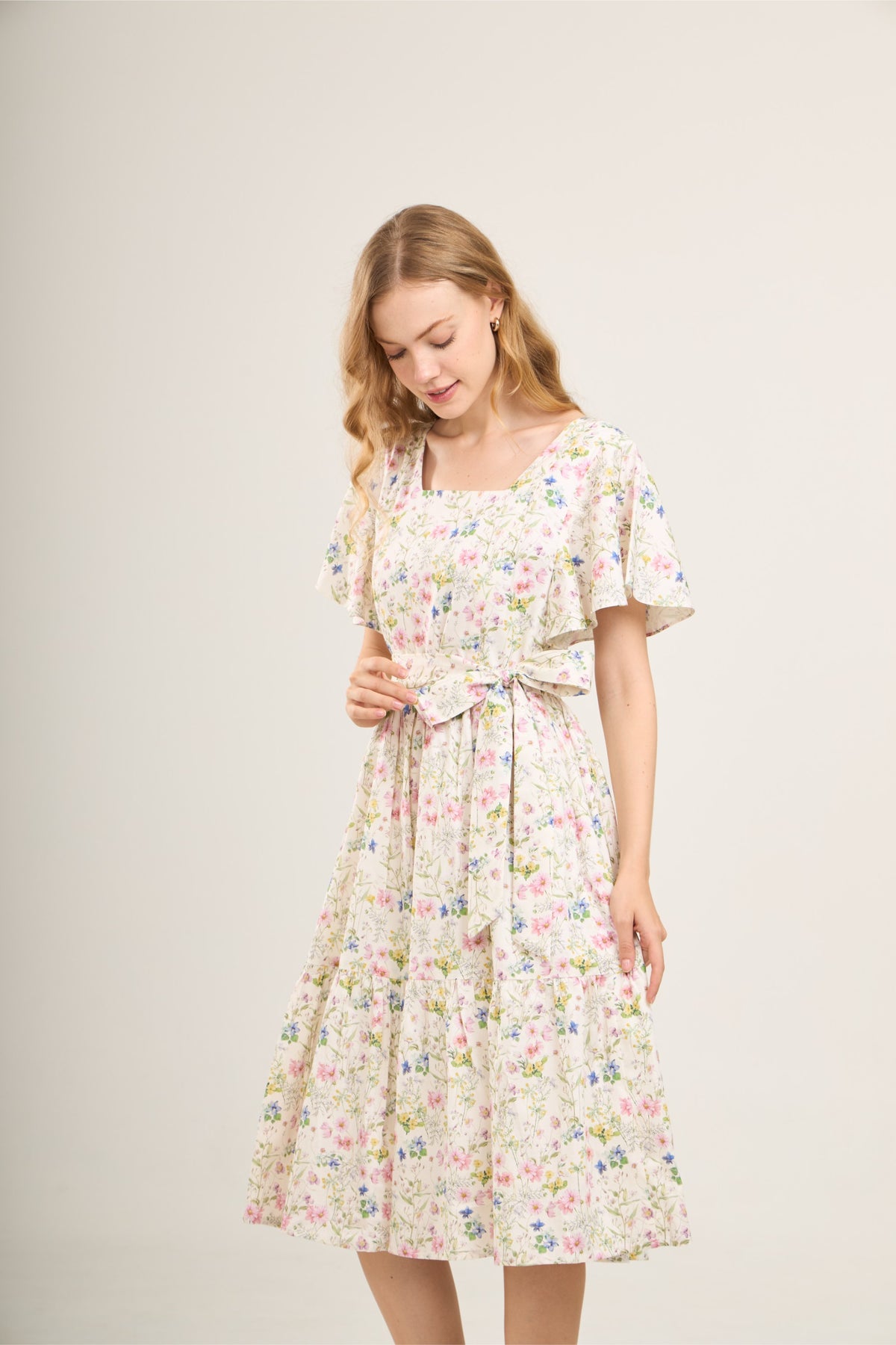 Princess Cotton Midi Dress with Nursing Zippers in Sweet Wildflowers