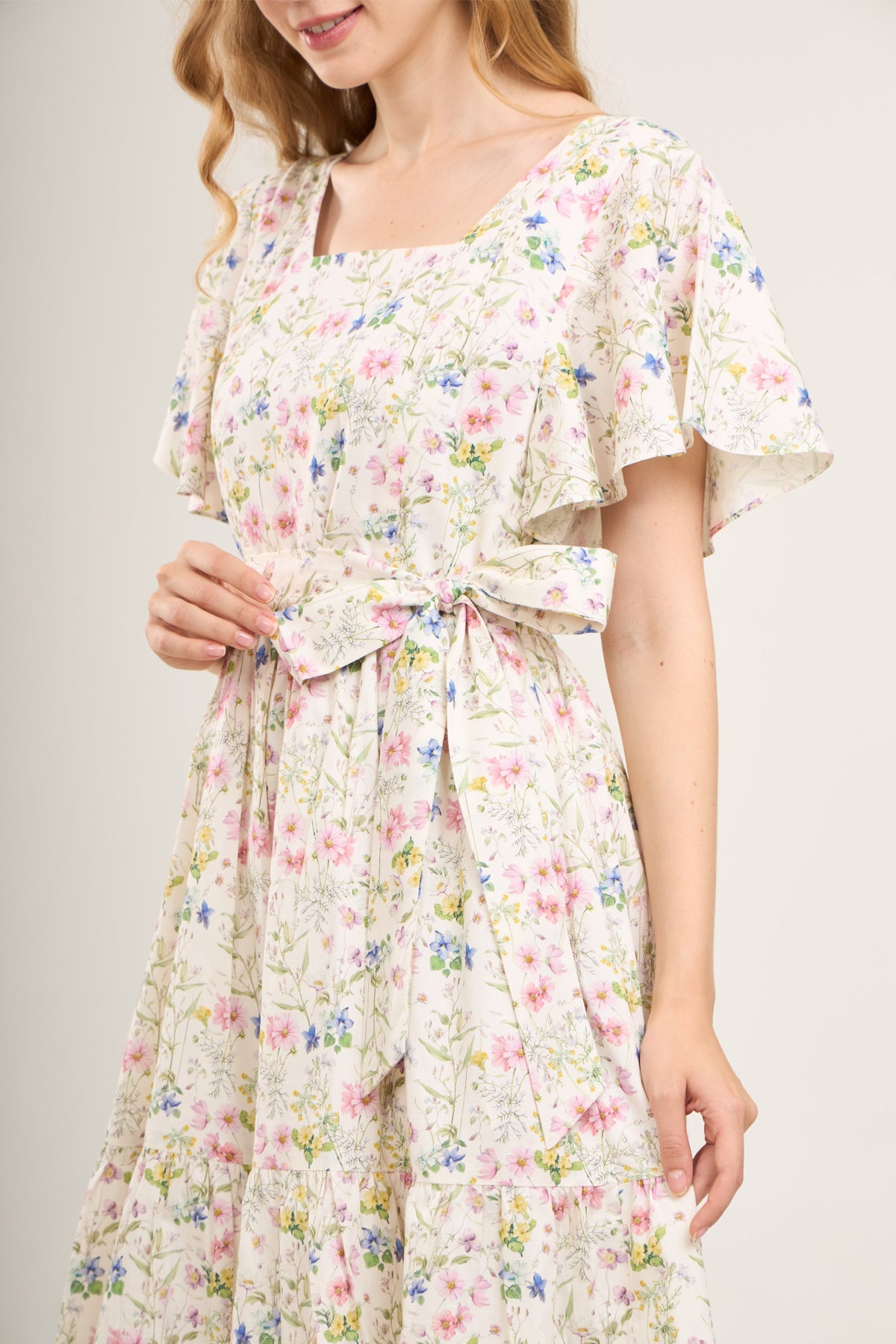 Princess Cotton Midi Dress with Nursing Zippers in Sweet Wildflowers