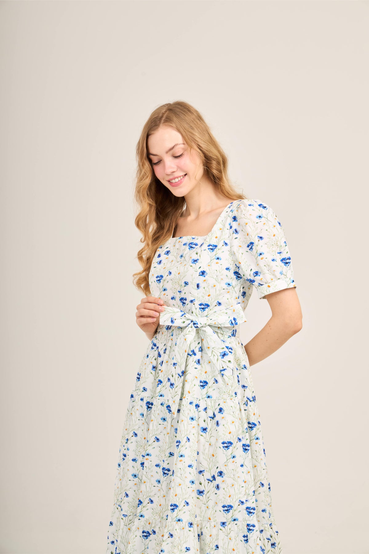 Versa Cotton Dress with Nursing Zippers in Blue Cornflowers