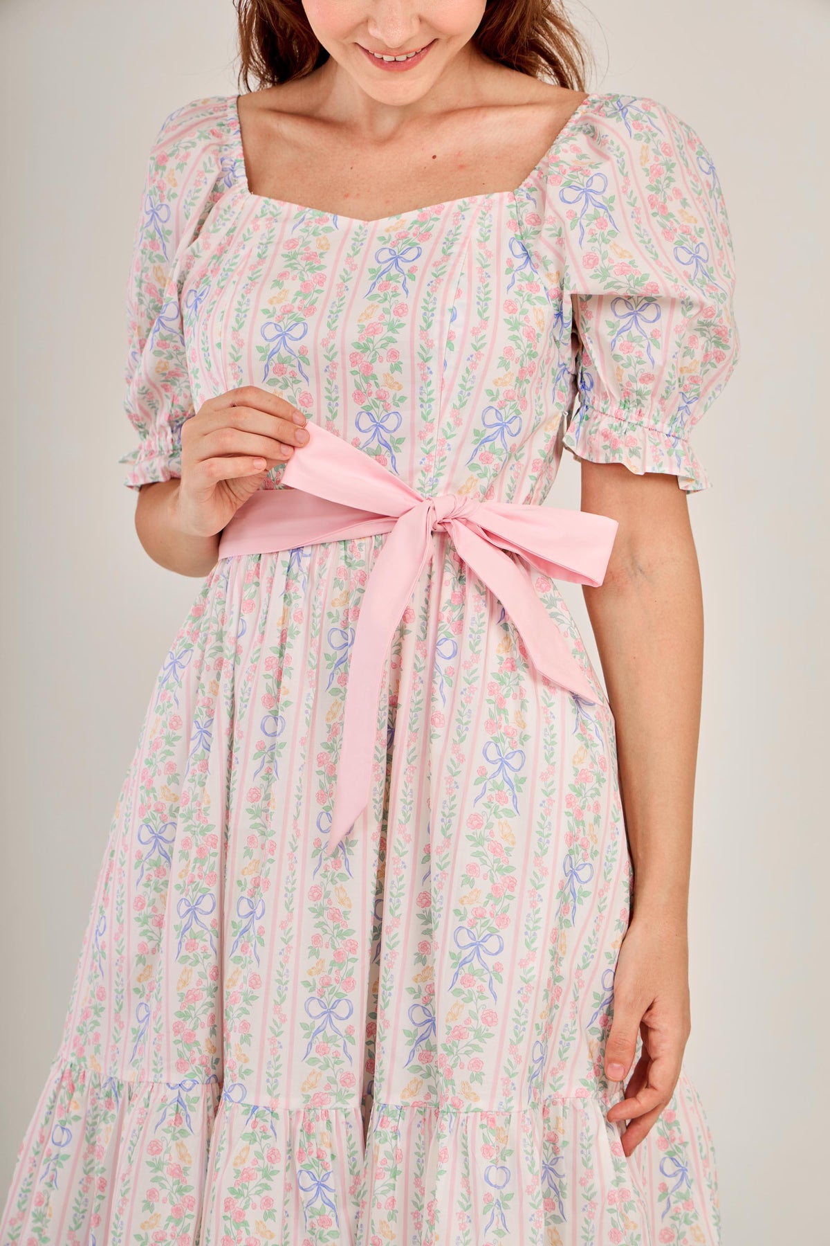 Ann Midi Dress with Nursing Zippers in Bowtanical Rose Garden