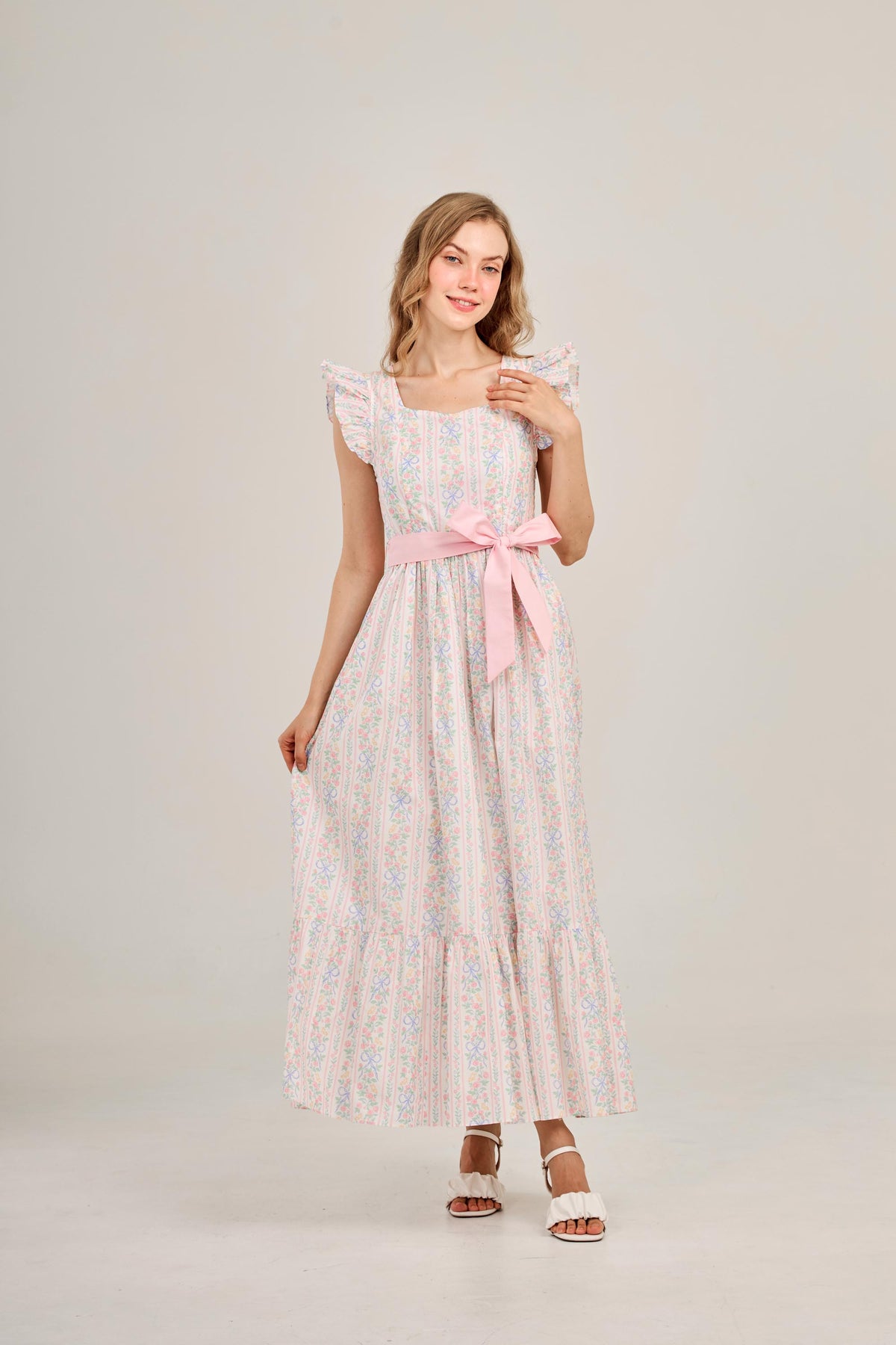Angela Maxi Dress with Nursing Zippers in Bowtanical Rose Garden