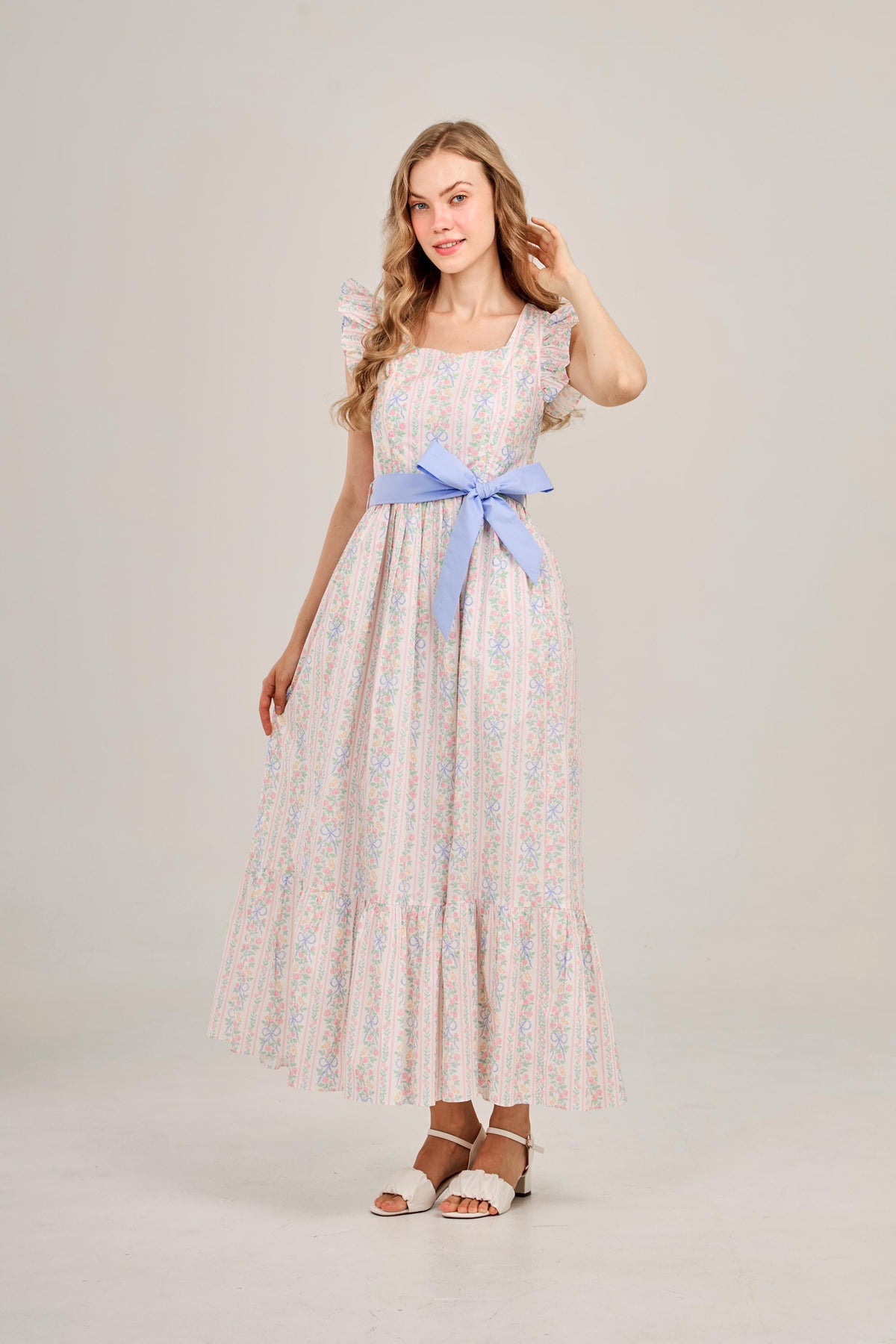 Angela Maxi Dress with Nursing Zippers in Bowtanical Rose Garden