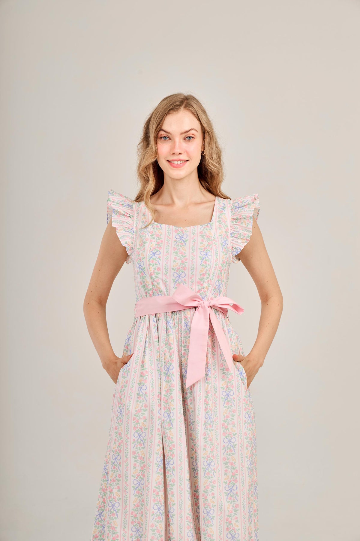 Angela Maxi Dress with Nursing Zippers in Bowtanical Rose Garden