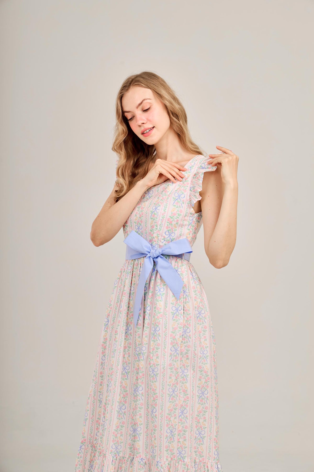 Angela Maxi Dress with Nursing Zippers in Bowtanical Rose Garden