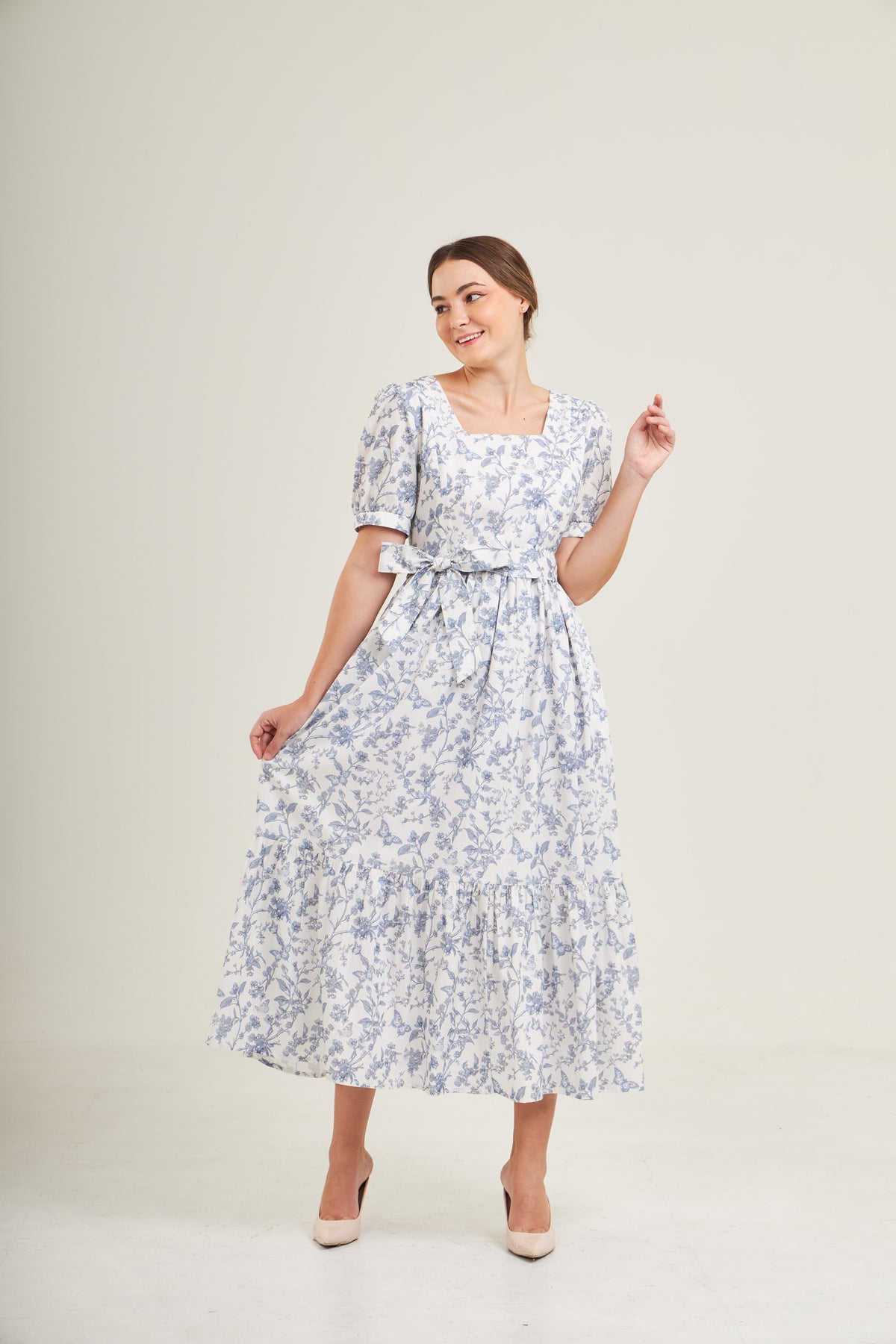 Versa Maxi Dress with Nursing Zippers in Blue Toile Butterfly