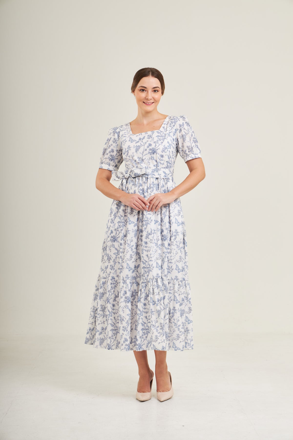 Versa Maxi Dress with Nursing Zippers in Blue Toile Butterfly