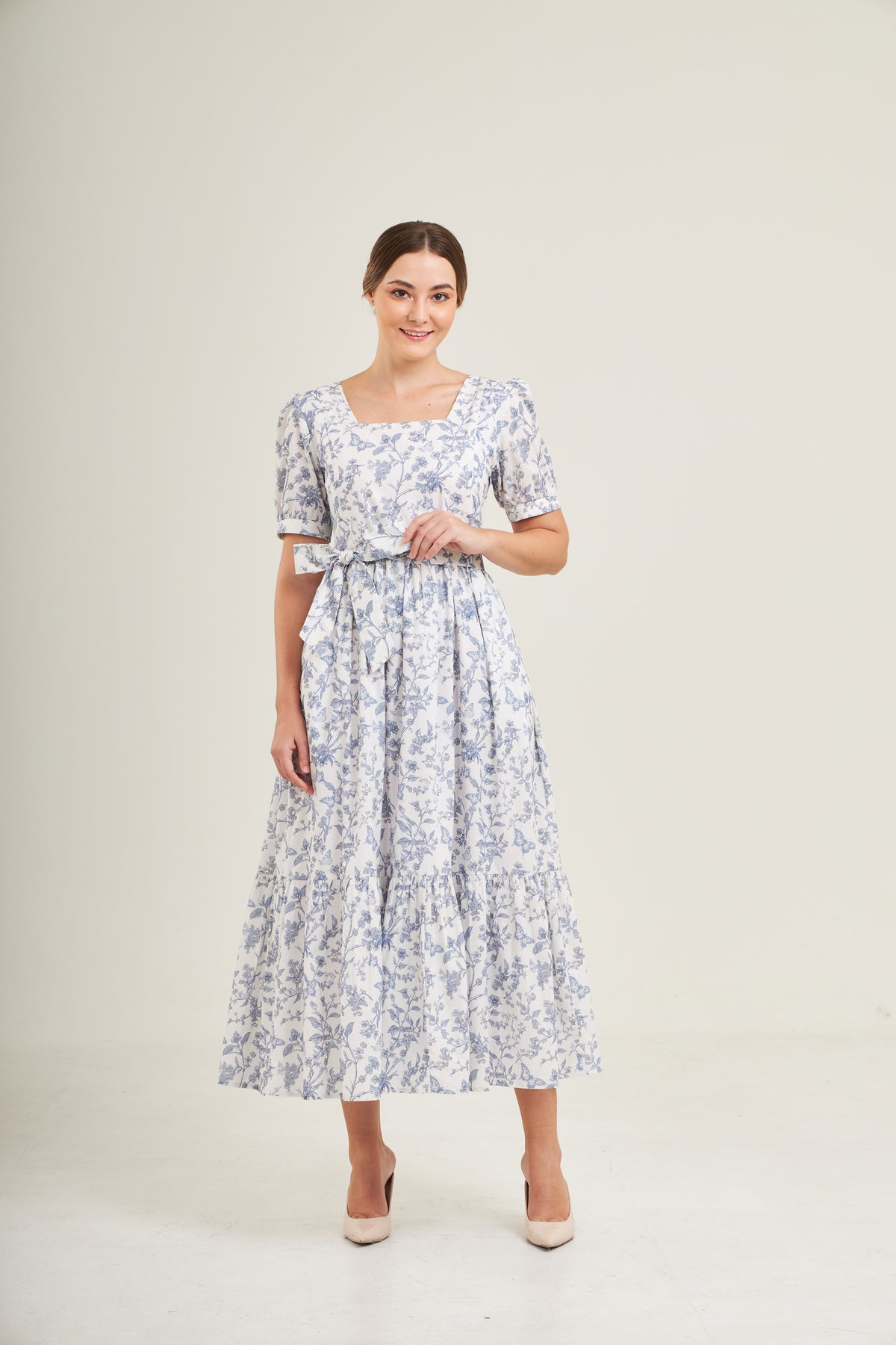 Versa Maxi Dress with Nursing Zippers in Blue Toile Butterfly