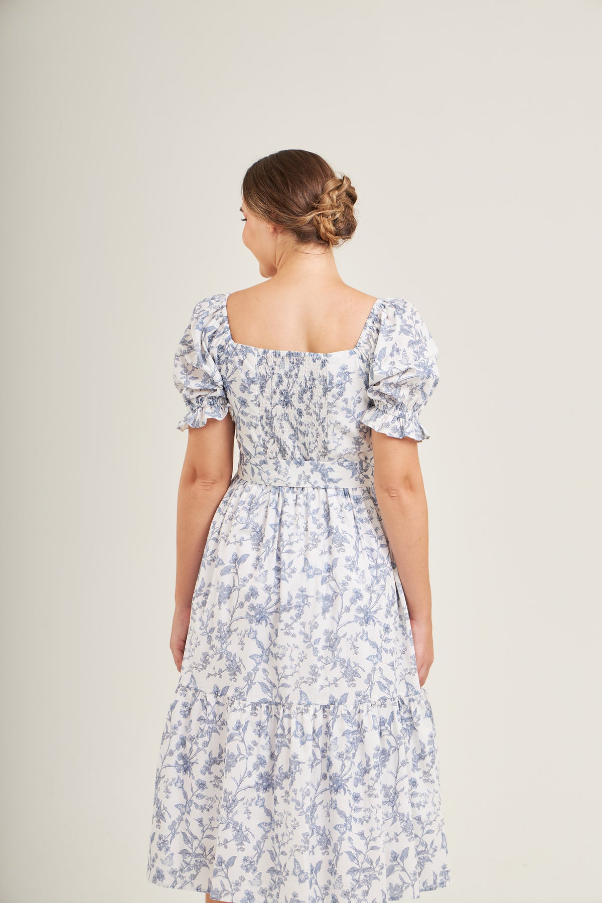 Ann Midi Dress with Nursing Zippers in Blue Toile Butterfly