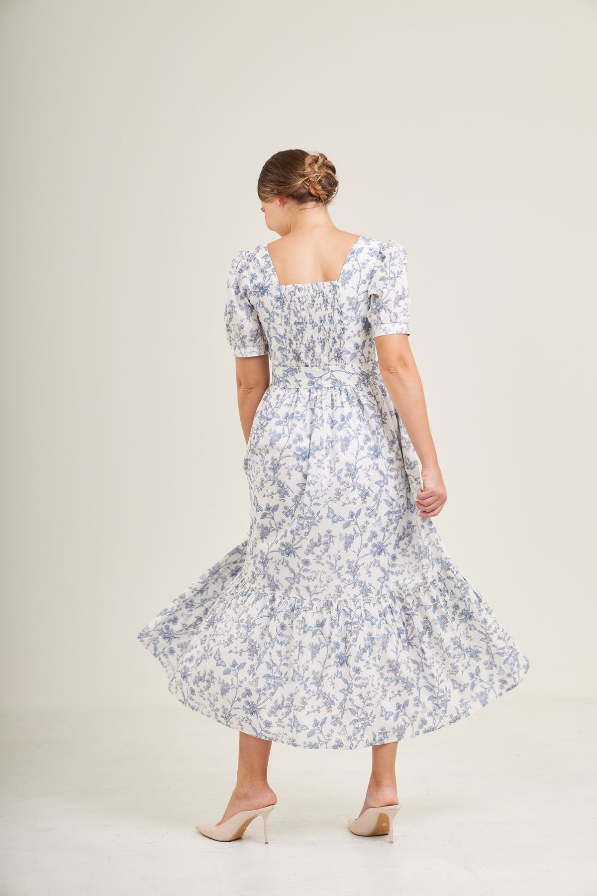 Versa Maxi Dress with Nursing Zippers in Blue Toile Butterfly