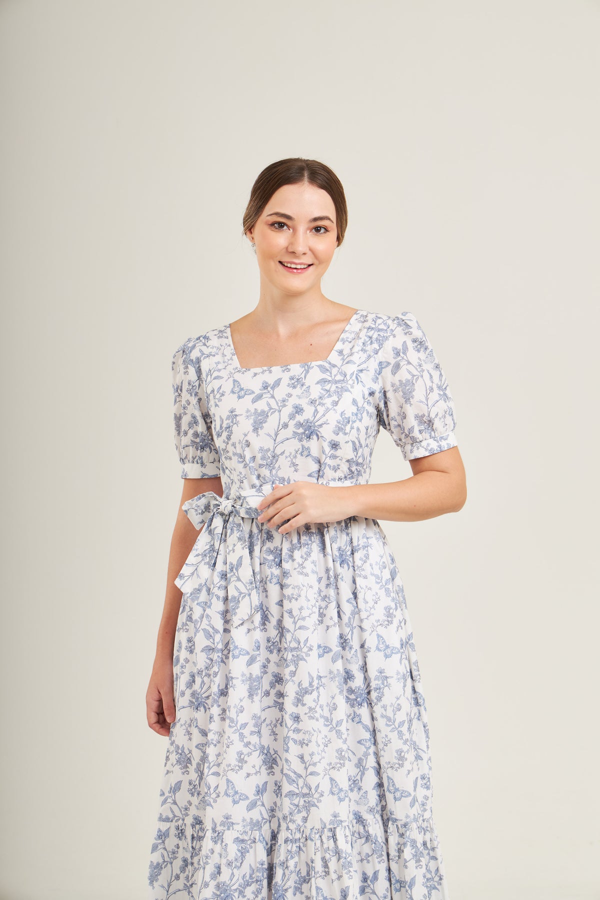 Versa Maxi Dress with Nursing Zippers in Blue Toile Butterfly
