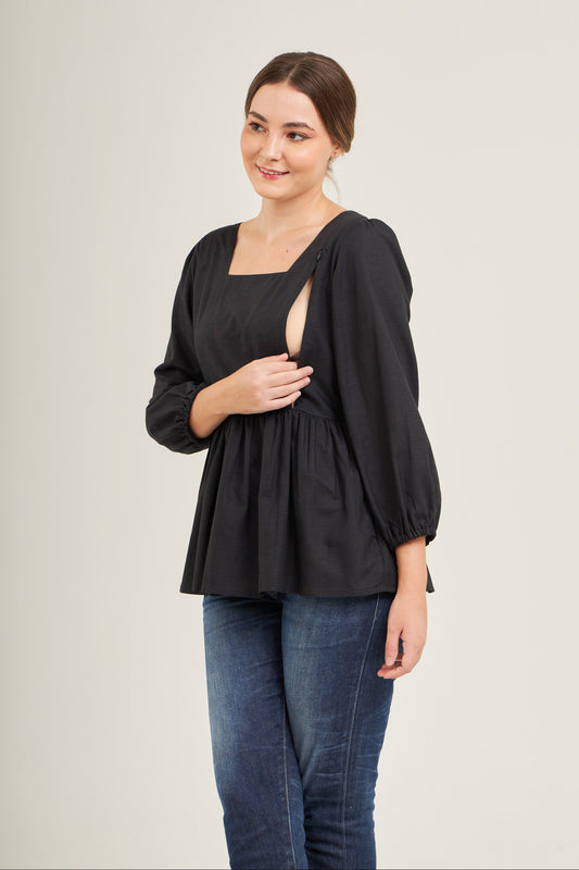 Embrace Cotton Top with Nursing Zippers in Black