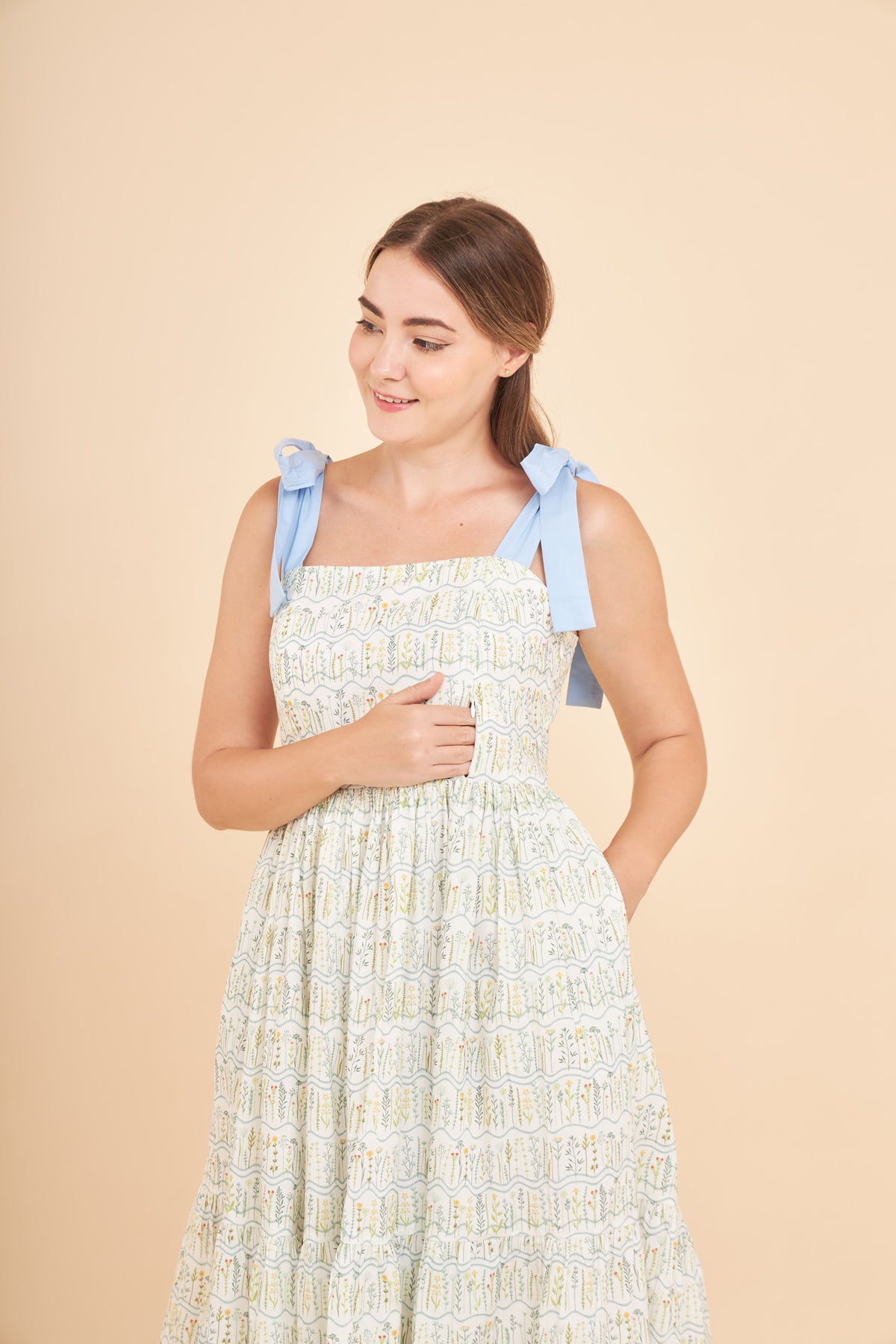 Julia Midi Dress with Nursing Zippers in Botanical Meadow