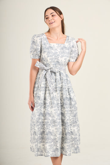 Versa Cotton Dress with Nursing Zippers in Vintage Gray Toile