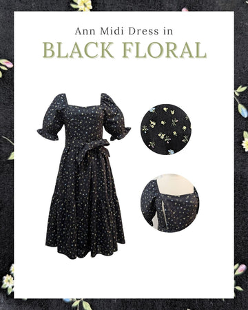 Ann Midi Dress with Nursing Zippers in Black Floral
