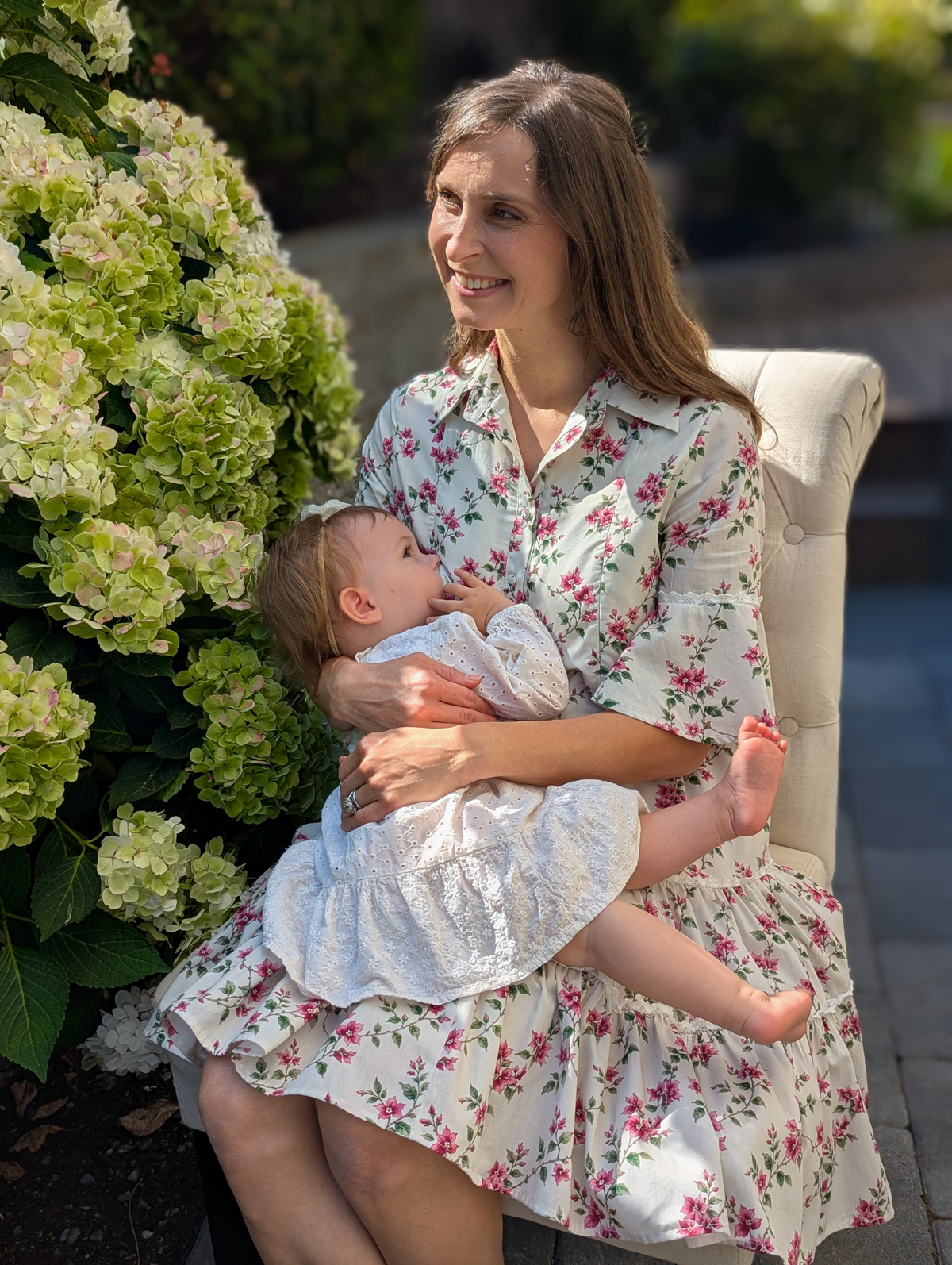 Breezy Dress with Nursing Zippers in Bougainvillea