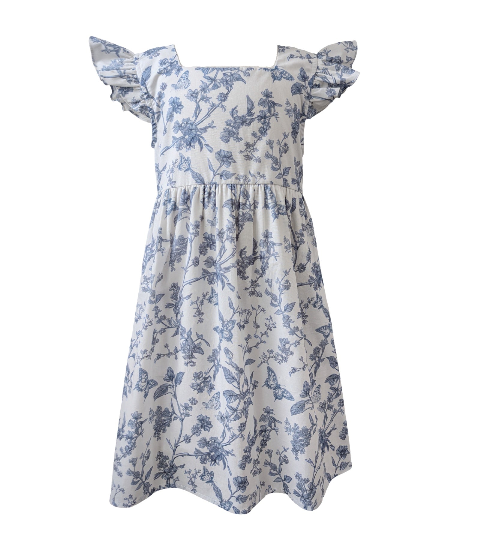 Little Angela Dress (Girls) in Blue Toile Butterfly Little Angela Dress (Girls) in Blue Toile Butterfly