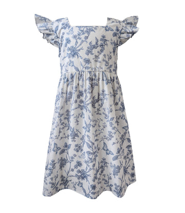 Little Angela Dress (Girls) in Blue Toile Butterfly