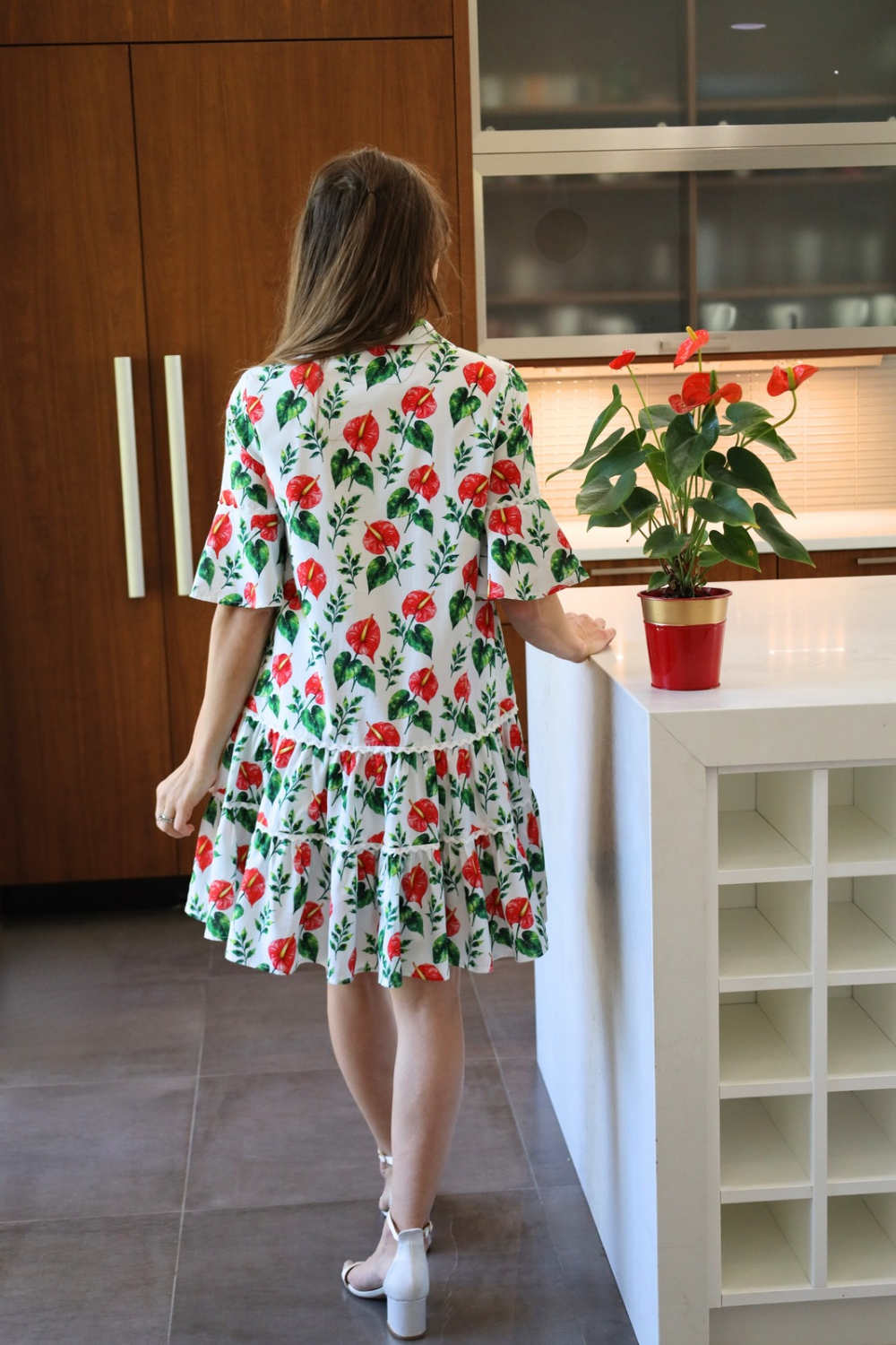 Breezy Dress with Nursing Zippers in Anthurium