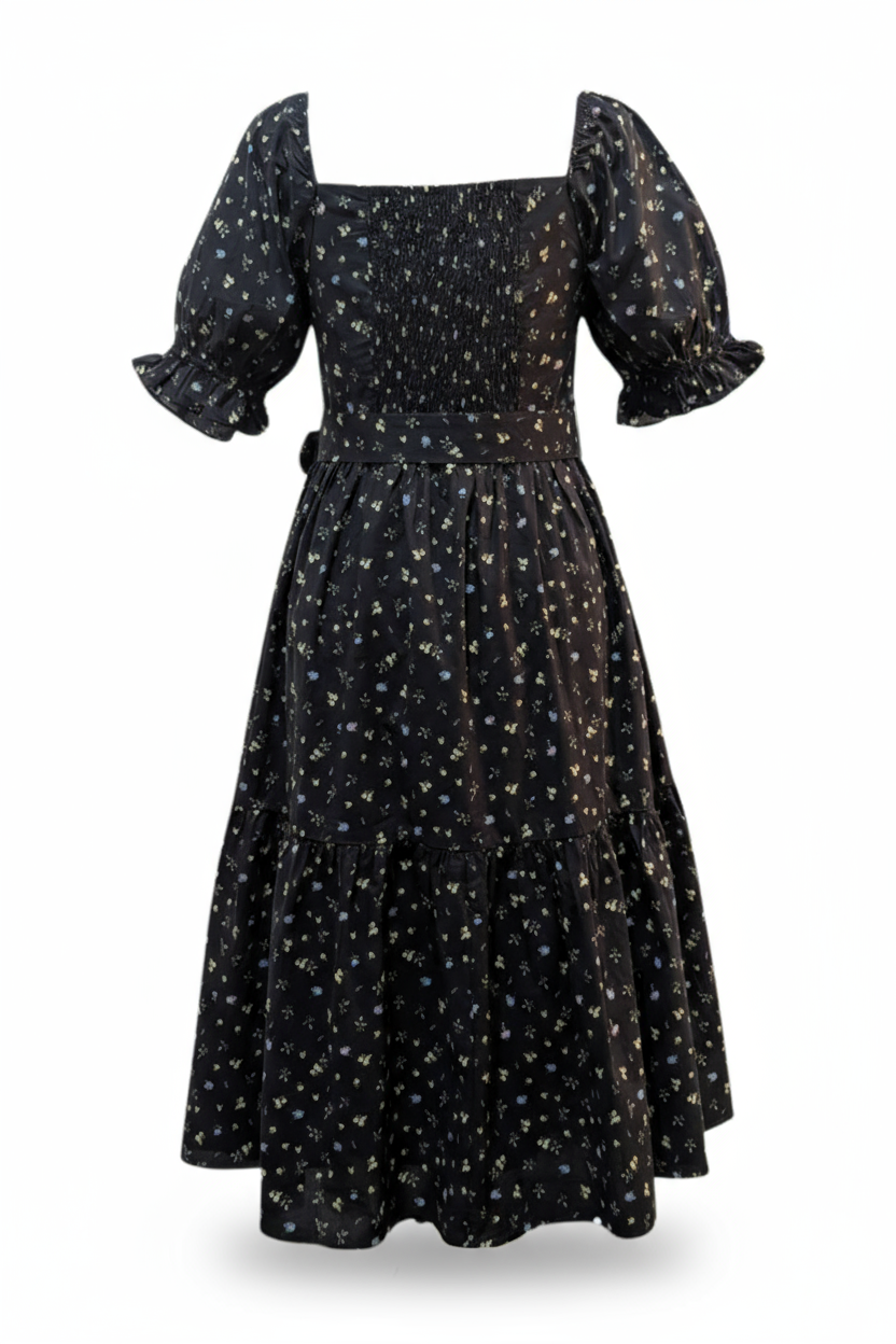 Ann Midi Dress with Nursing Zippers in Black Floral