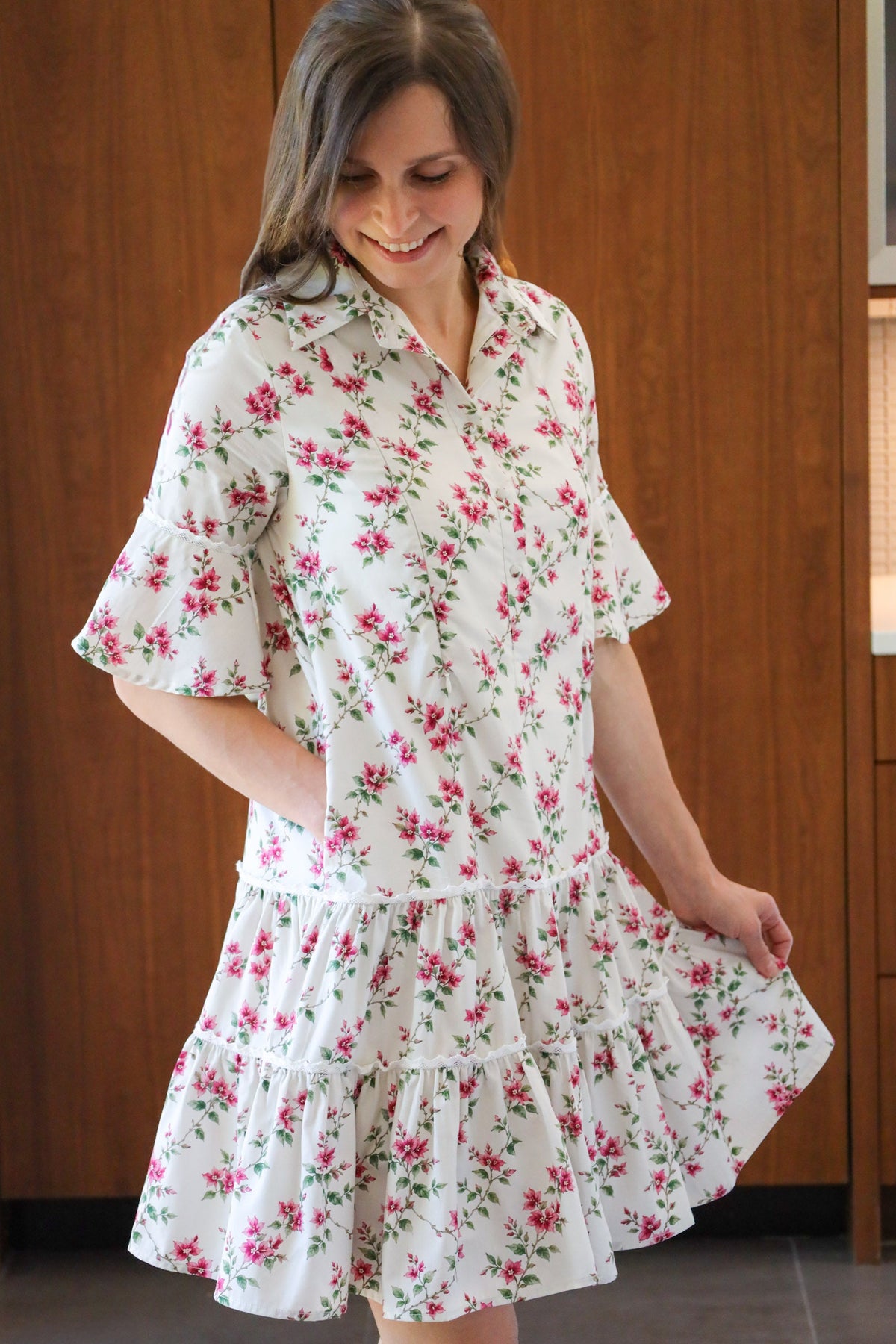 Breezy Dress with Nursing Zippers in Bougainvillea