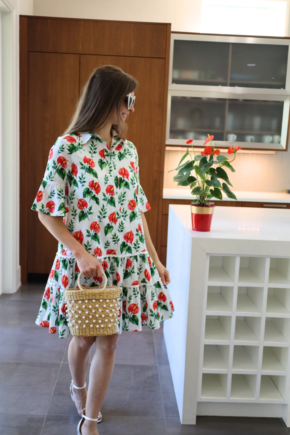 Breezy Dress with Nursing Zippers in Anthurium