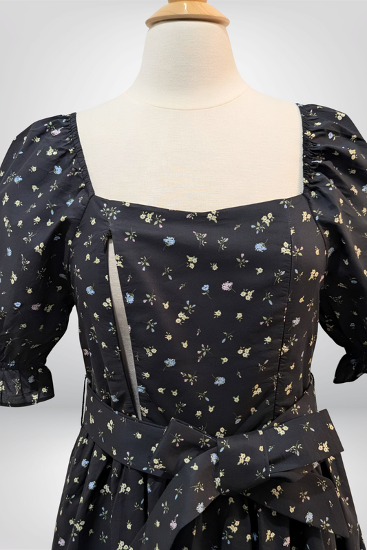 Ann Midi Dress with Nursing Zippers in Black Floral