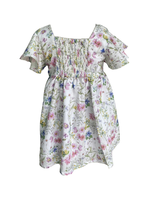 Little Lan Flutter Sleeve Dress in Sweet Wildflowers