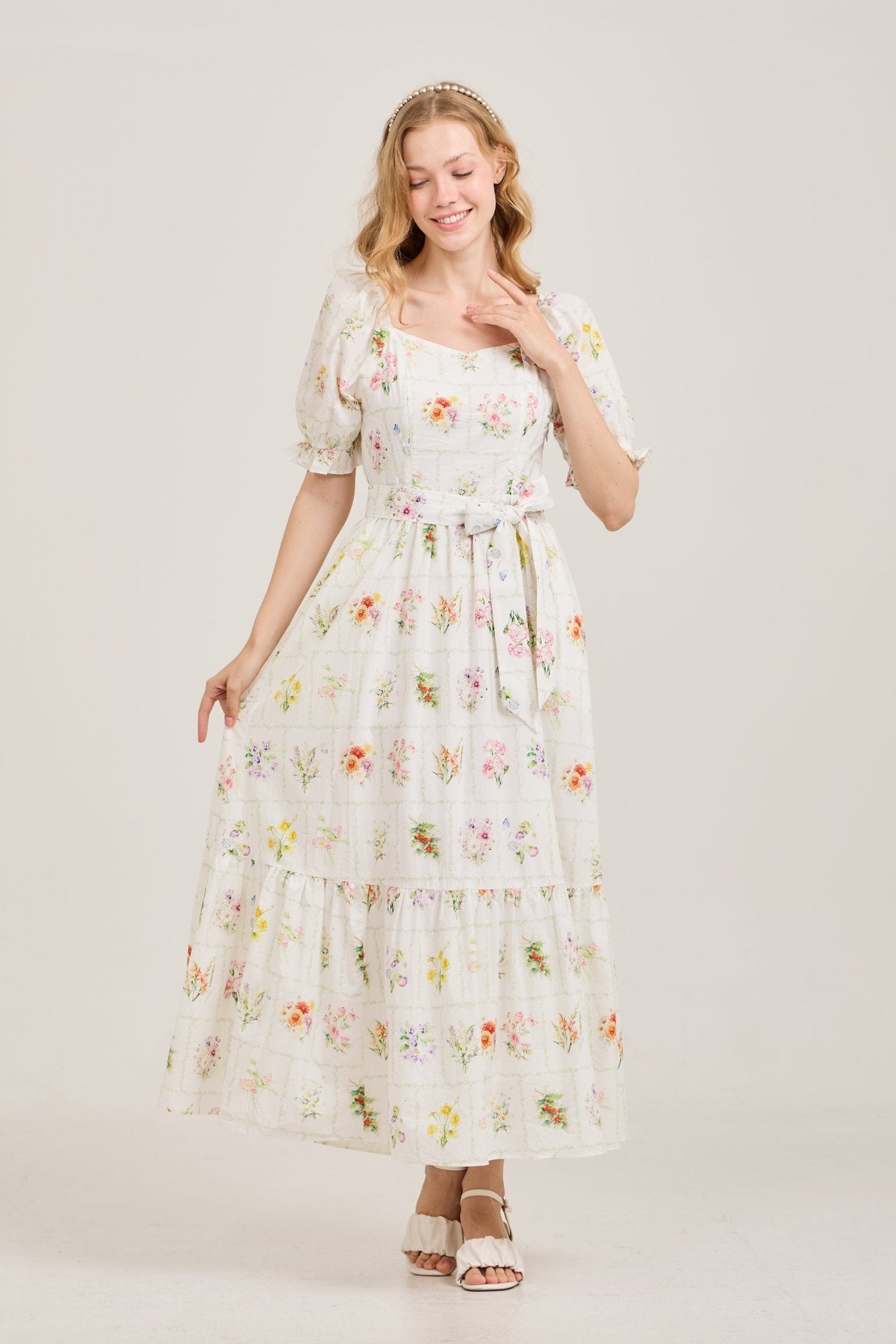 Ann Maxi Dress with Nursing Zippers in Birth Flowers