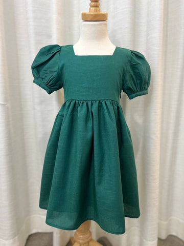 B9: Sample Little Darling Puff Sleeve Dress (Girls) in Evergreen, Size S, M