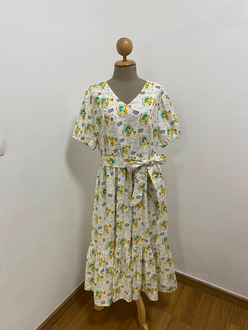 A10: Sample Charming Dress with Nursing Zippers, Relaxed Fit, Subtle Puff Sleeves, Midi length, Size L