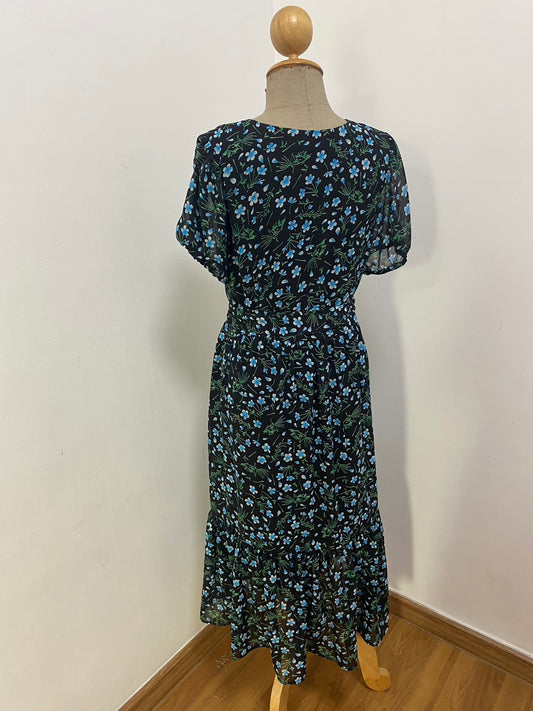 A26: Sample Charming Chiffon Dress with Nursing Zippers, Relaxed Fit, Subtle Puff Sleeves, Midi length, Size S