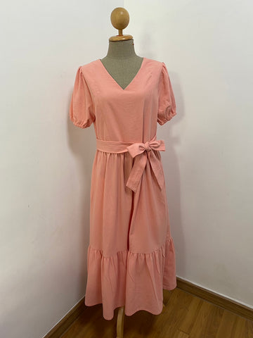 A33: Sample Charming Dress with Nursing Zippers, Relaxed Fit, Subtle Puff Sleeves, Midi length, Size S
