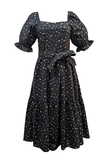 Ann Midi Dress with Nursing Zippers in Black Floral