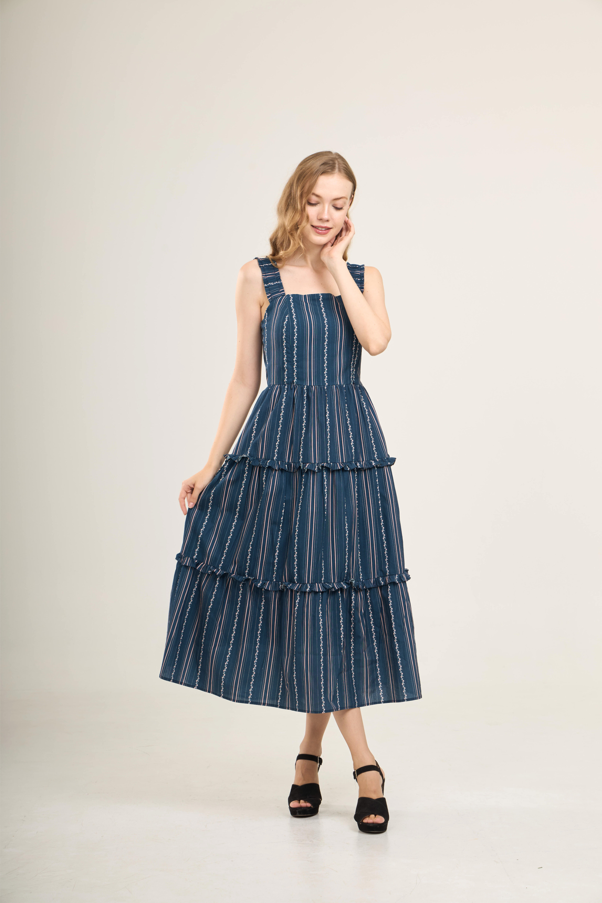 Kanya Dress with Nursing Zippers in Navy Vine Stripe (Final Sale)